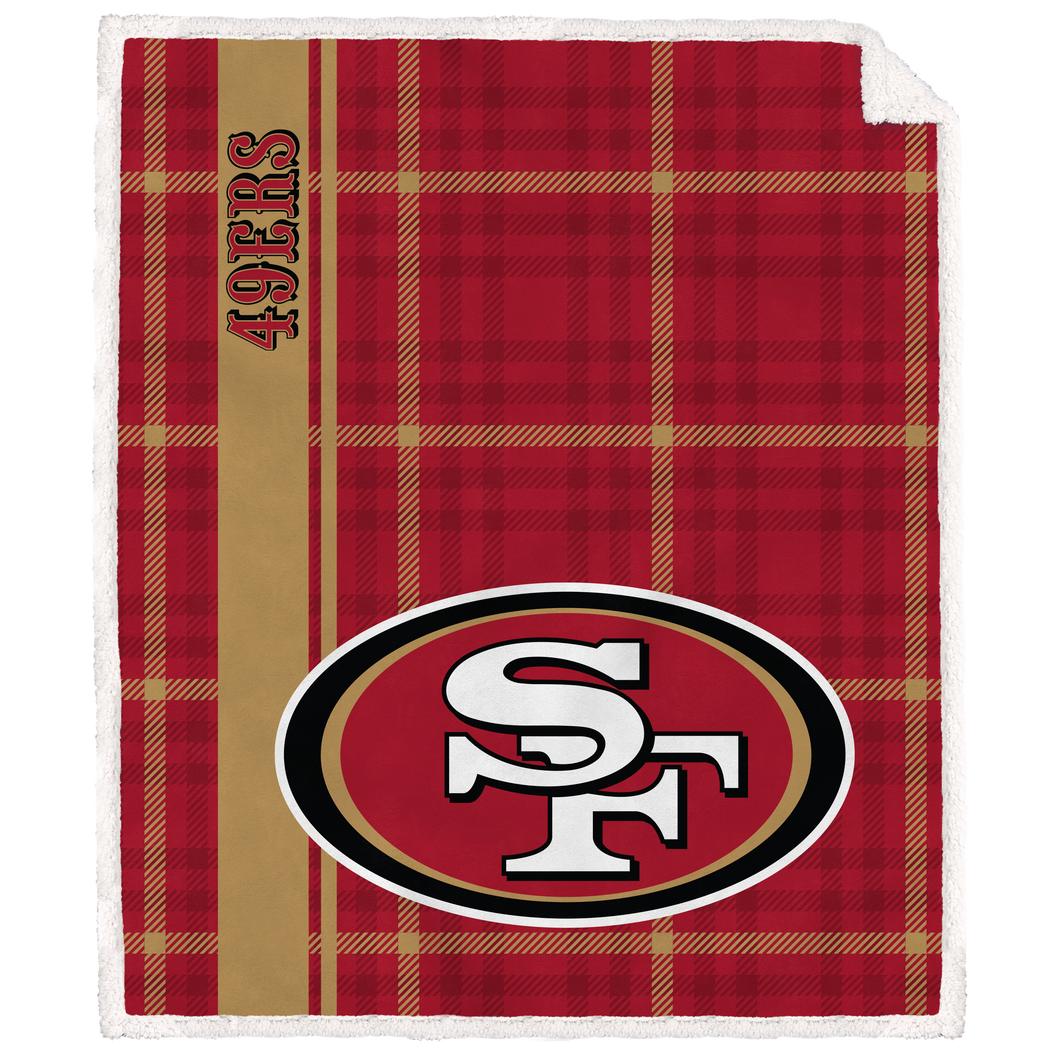 San Francisco 49ers Vertical Plaid Sherpa Blanket