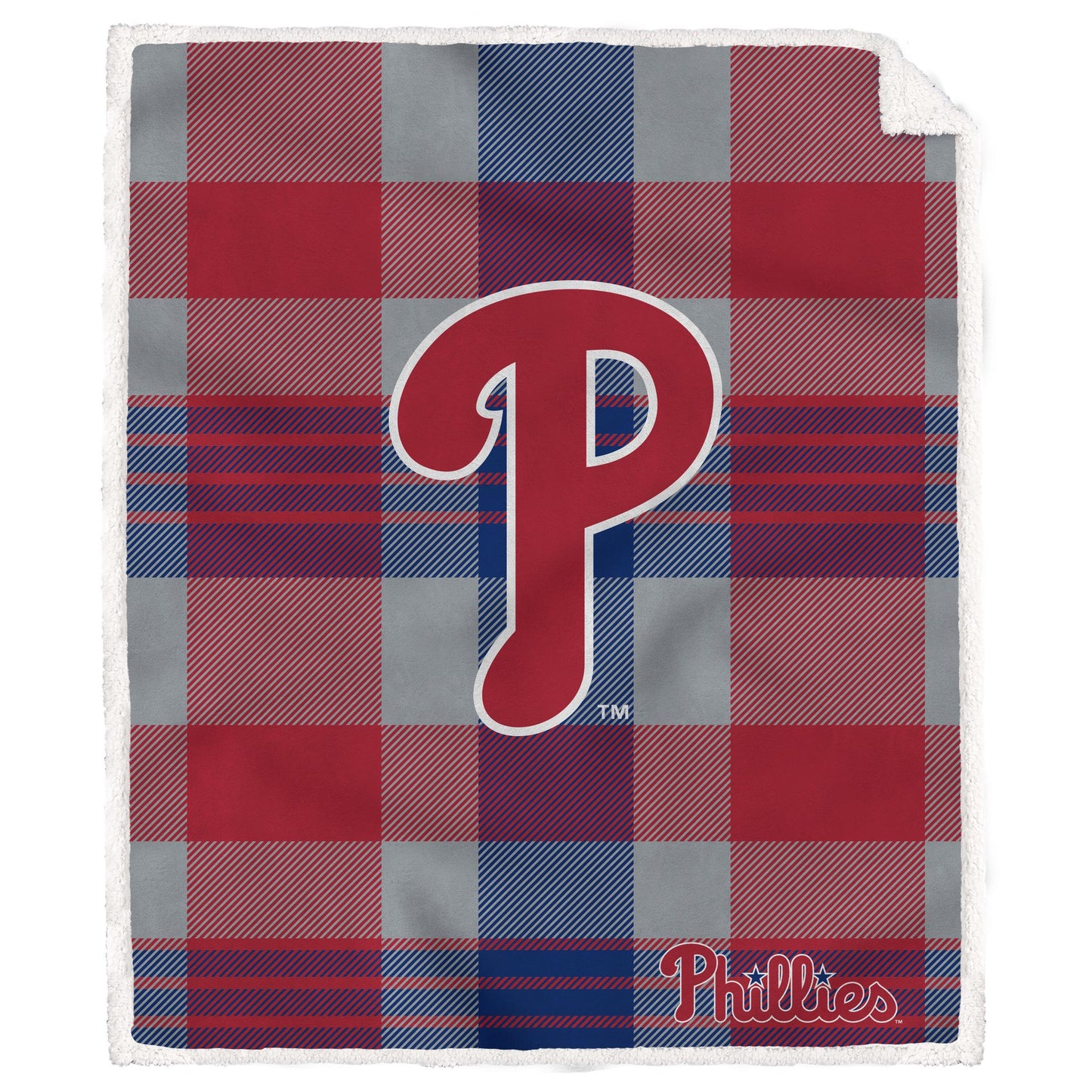 MLB Plaid Steel Royal Plush Sherpa 60x70 Blanket