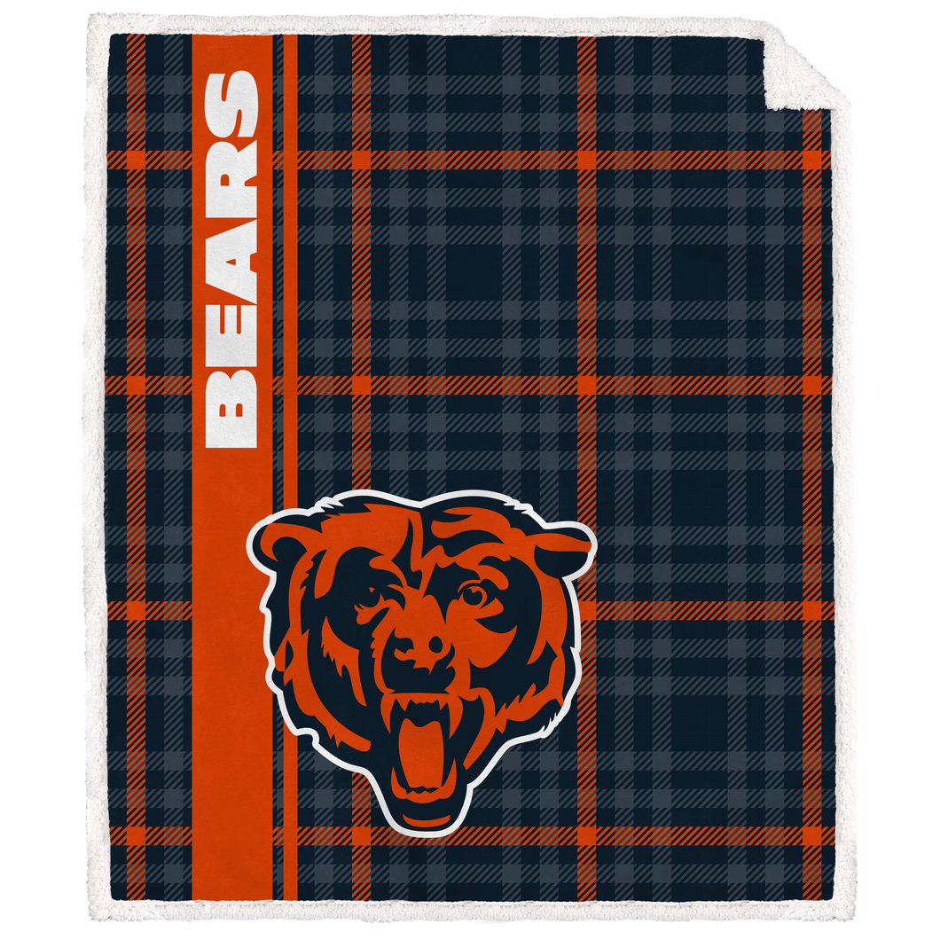 Chicago Bears Vertical Plaid Sherpa Blanket