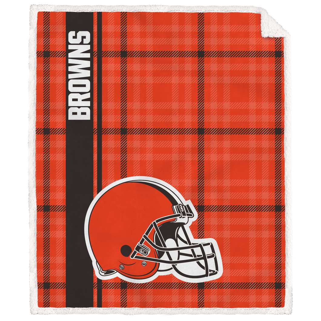 Cleveland Browns Vertical Plaid Sherpa Blanket
