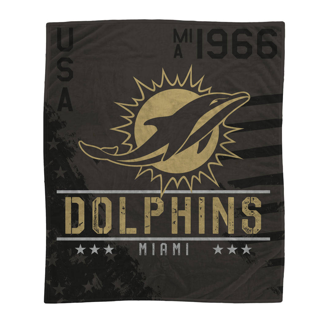 Miami Dolphins Black Camo Blanket