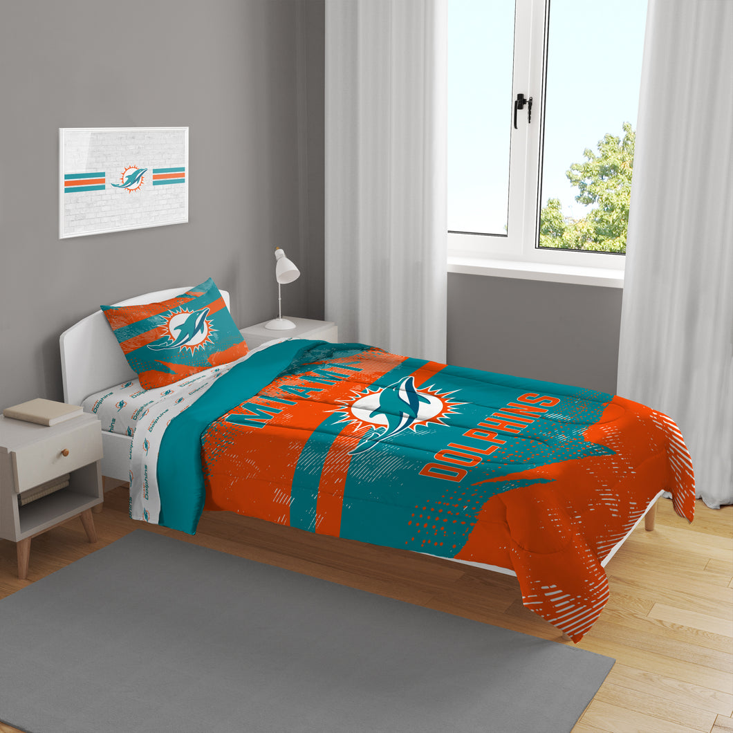Miami Dolphins Slanted Stripe 4 Piece Twin Bed in a Bag