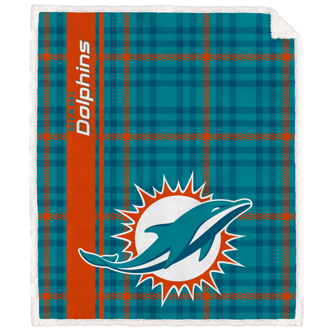 Miami Dolphins Vertical Plaid Sherpa Blanket