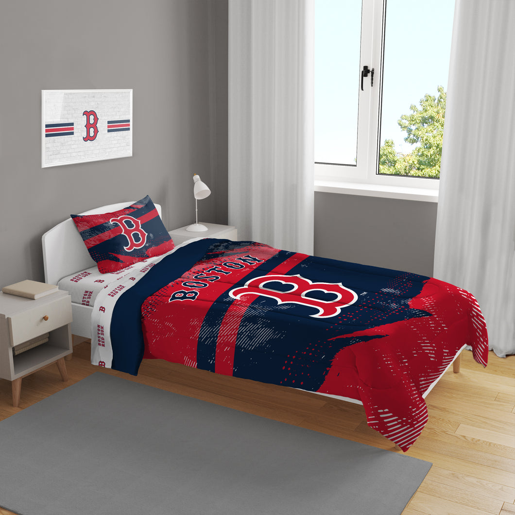 Boston Red Sox Slanted Stripe 4 Piece Twin Bed in a Bag