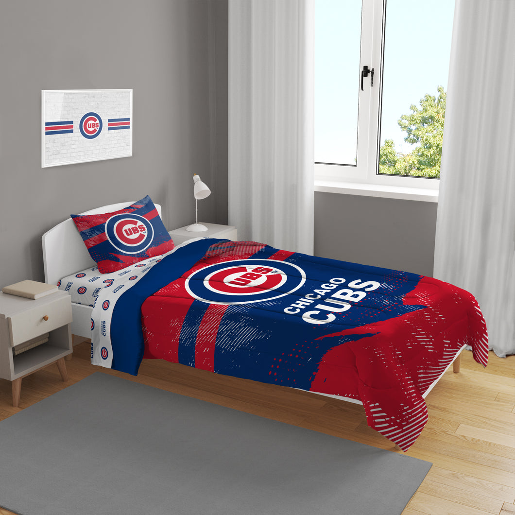 Chicago Cubs Slanted Stripe 4 Piece Twin Bed in a Bag