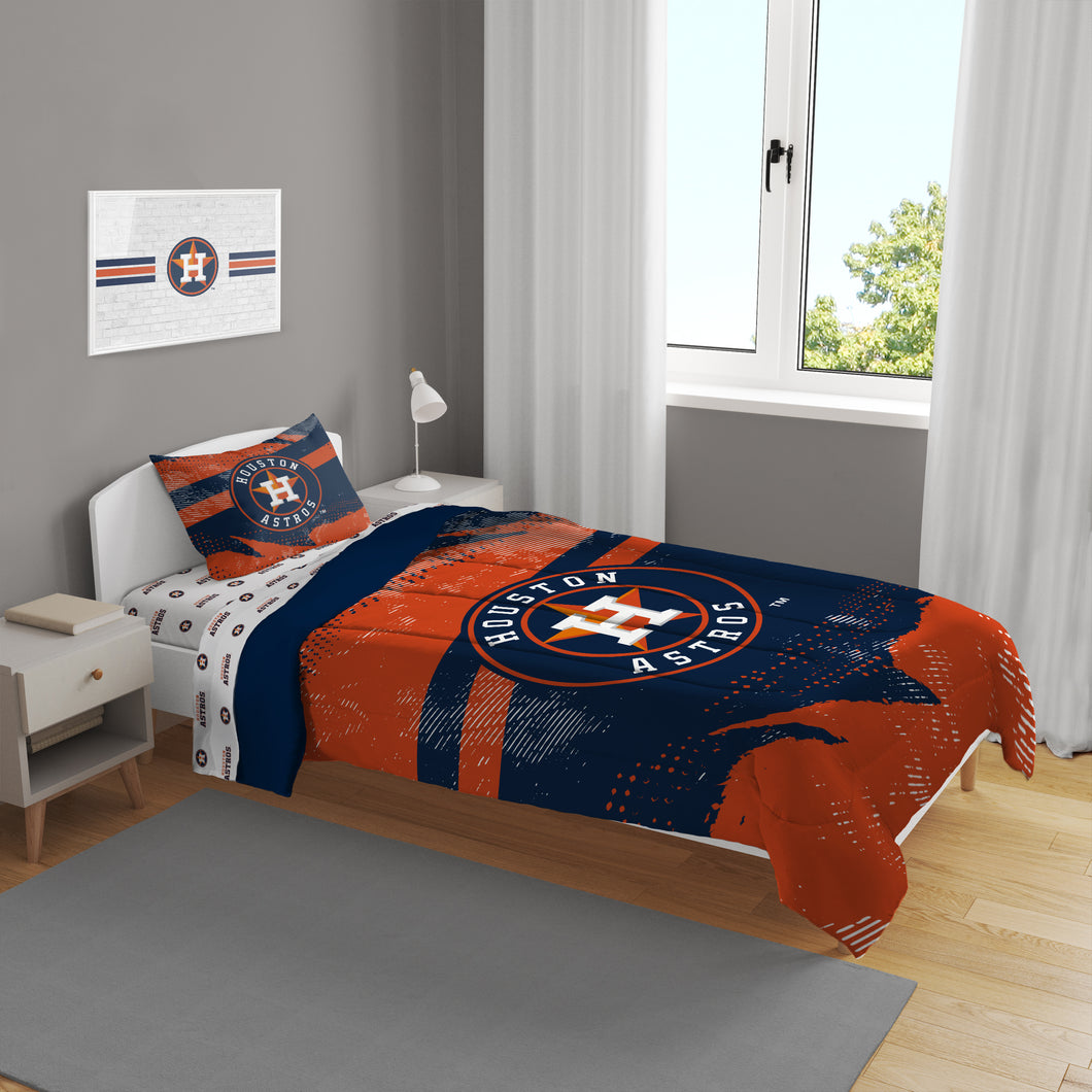 Houston Astros Slanted Stripe 4 Piece Twin Bed in a Bag