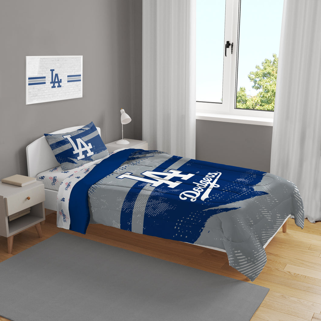 Los Angeles Dodgers Slanted Stripe 4 Piece Twin Bed in a Bag