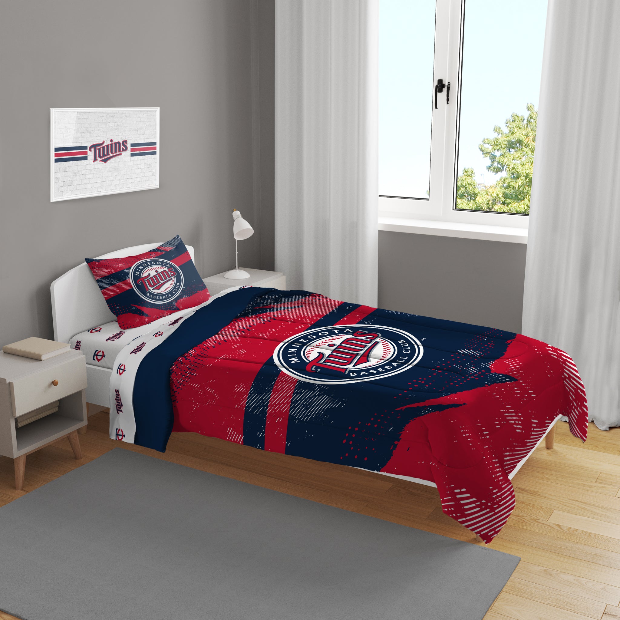 Minnesota Twins Slanted Stripe 4 Piece Twin Bed in a Bag Pegasus Sports