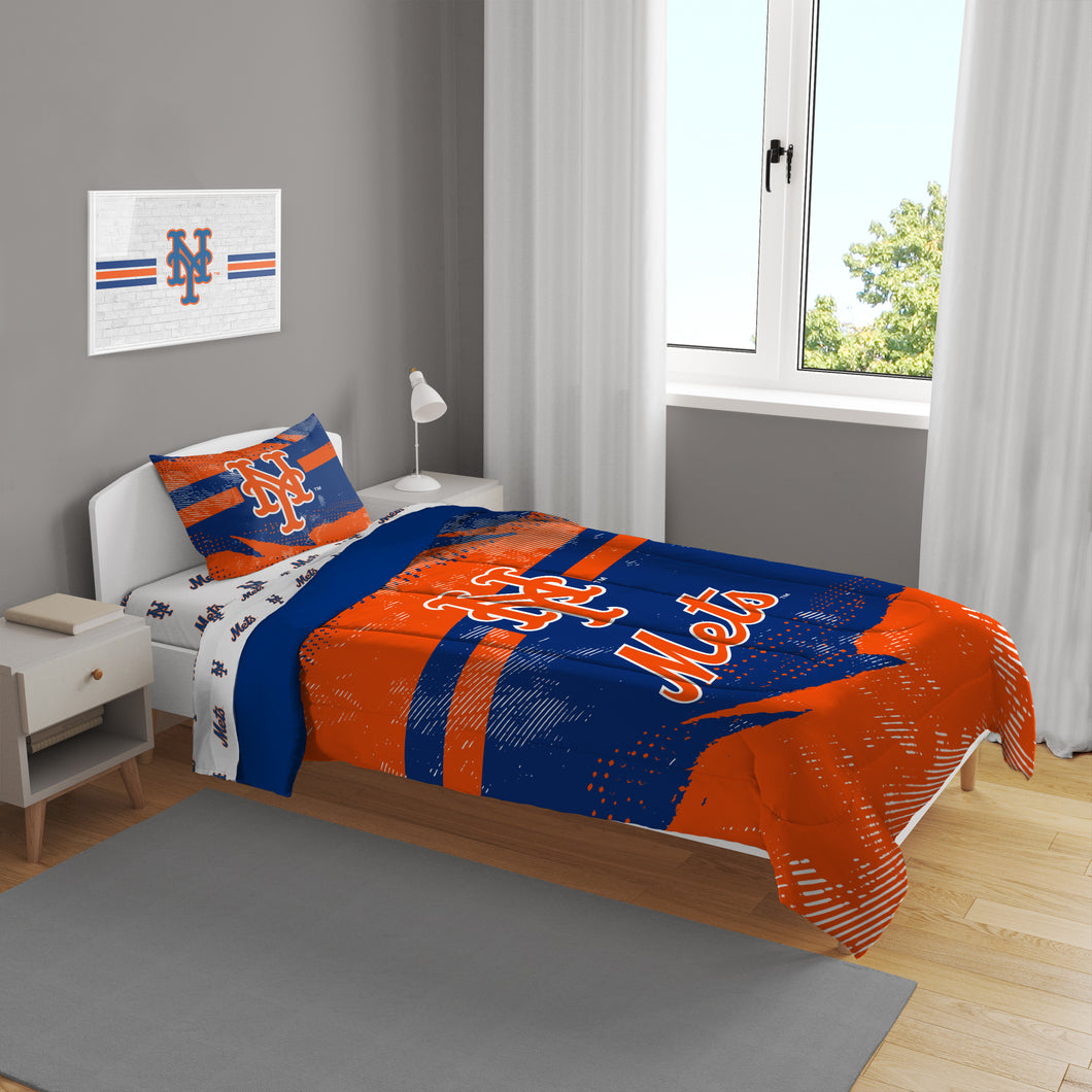 New York Mets Slanted Stripe 4 Piece Twin Bed in a Bag