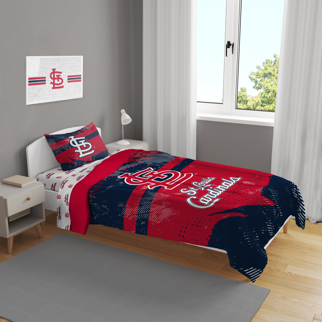 St Louis Cardinals Slanted Stripe 4 Piece Twin Bed in a Bag