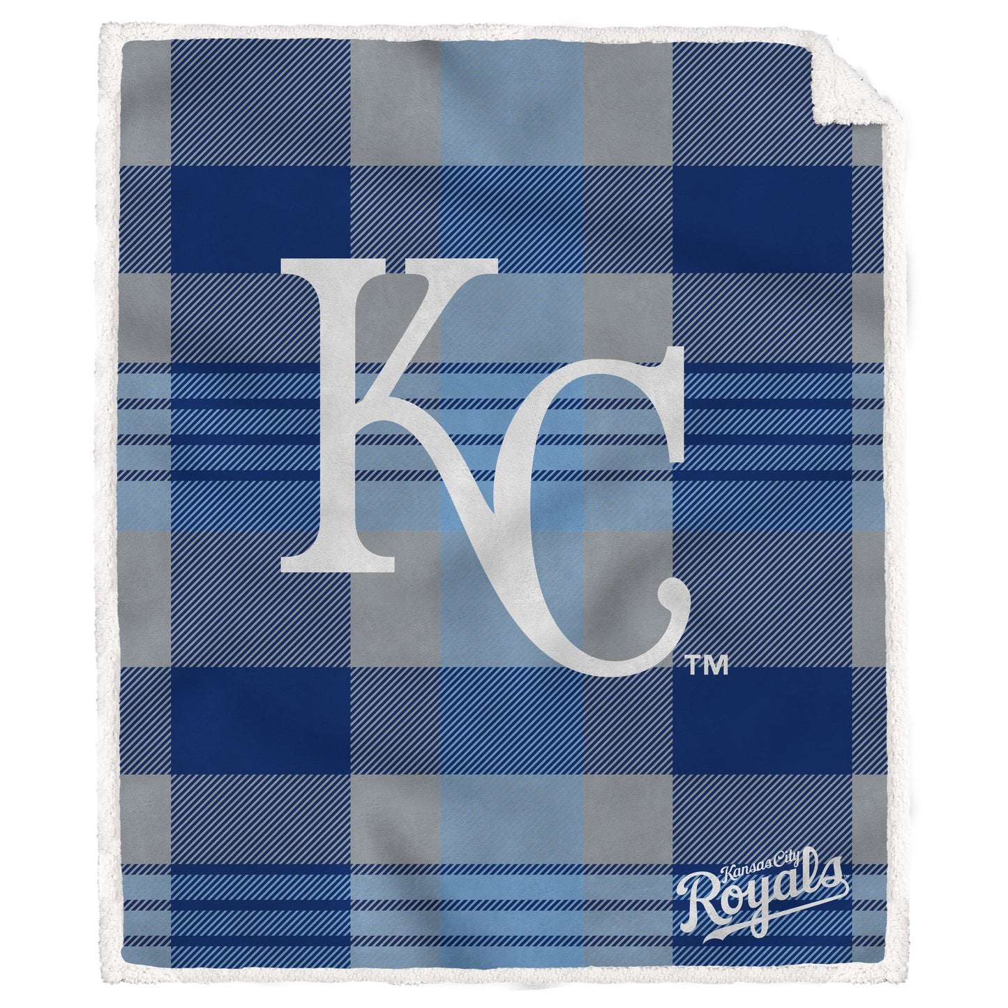 MLB Plaid Steel Royal Plush Sherpa 60x70 Blanket