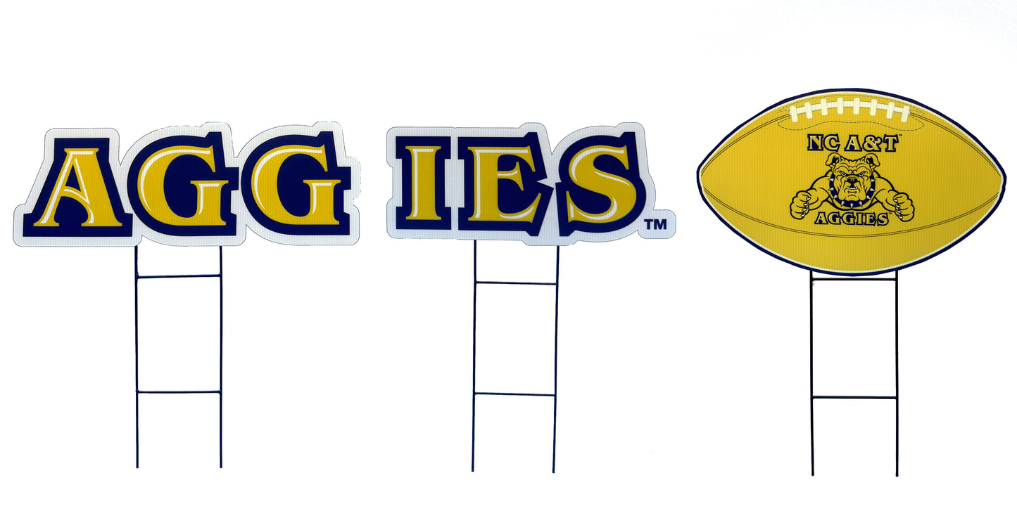 NCAA Wordmark & Football 3 Pack Yard Sign Set