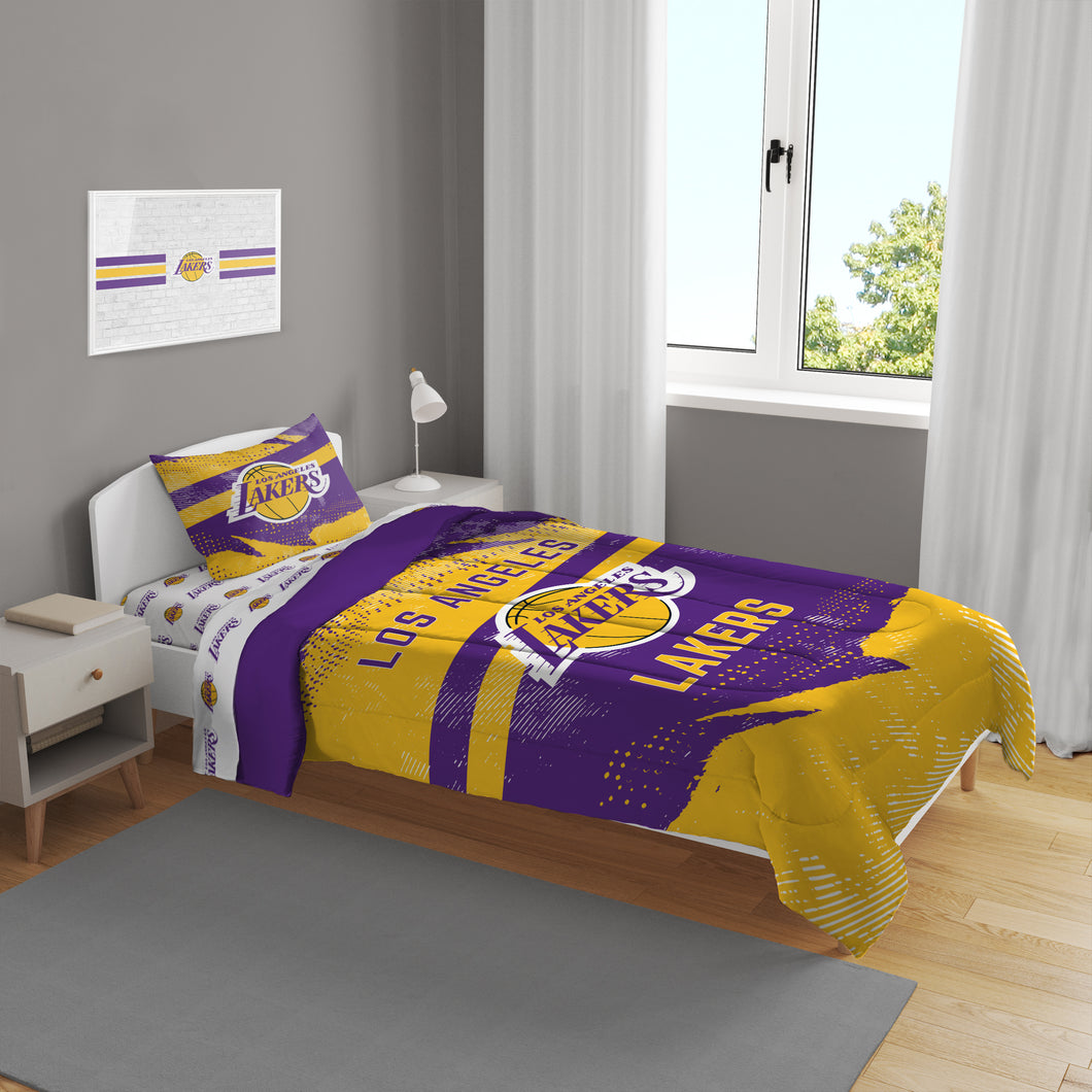 Los Angeles Lakers Slanted Stripe 4 Piece Twin Bed in a Bag