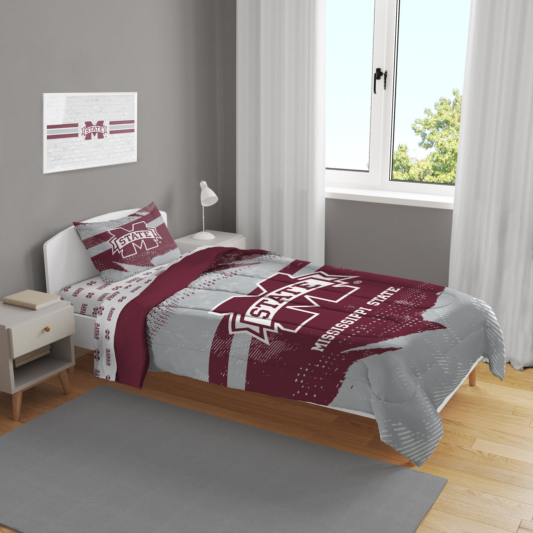 Mississippi State Bulldogs Slanted Stripe 4 Piece Twin Bed in a Bag