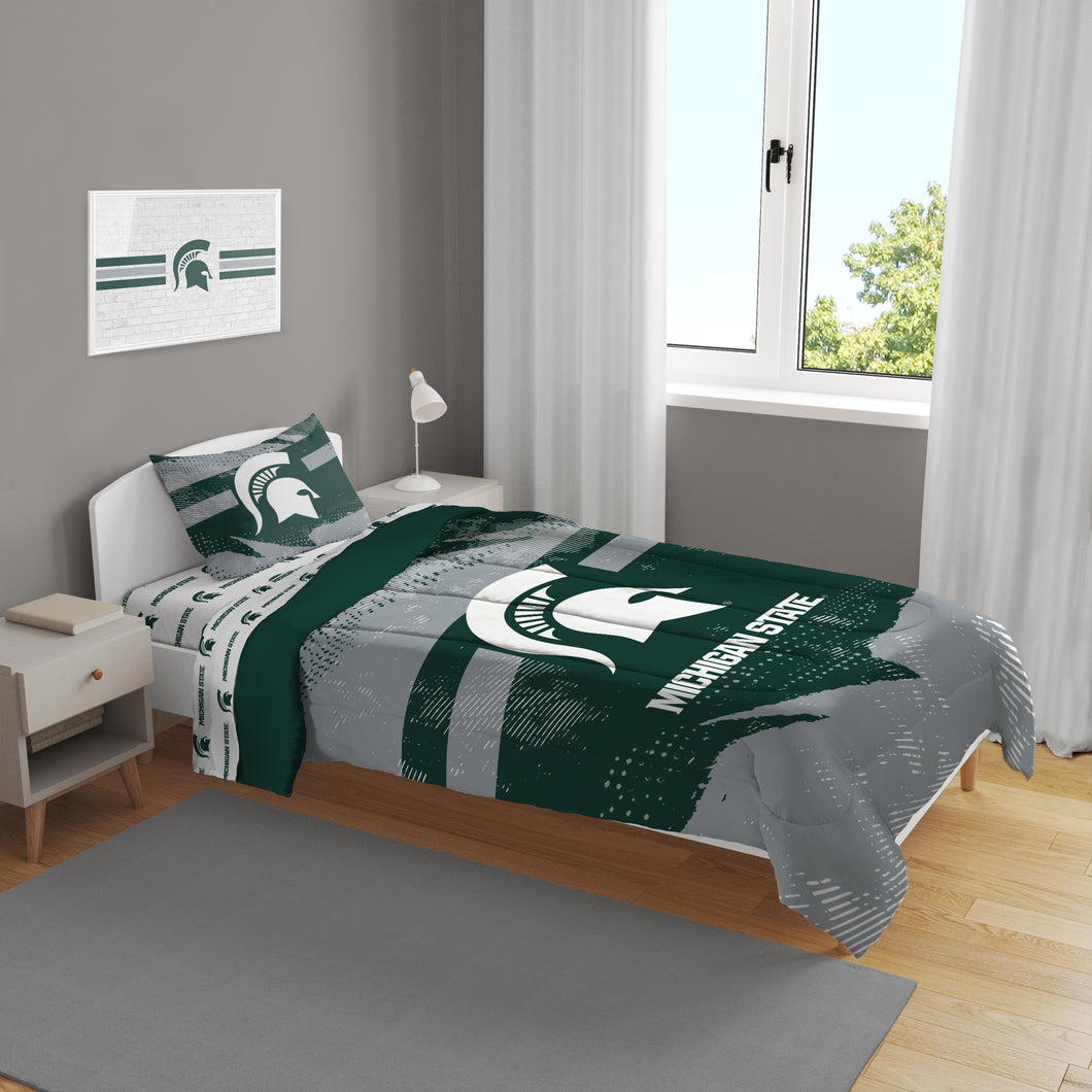 Michigan State Spartans Slanted Stripe 4 Piece Twin Bed in a Bag