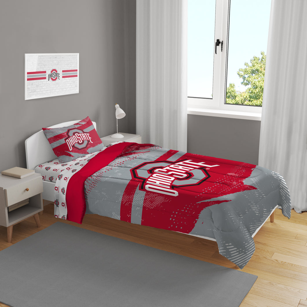 Ohio State Buckeyes Slanted Stripe 4 Piece Twin Bed in a Bag