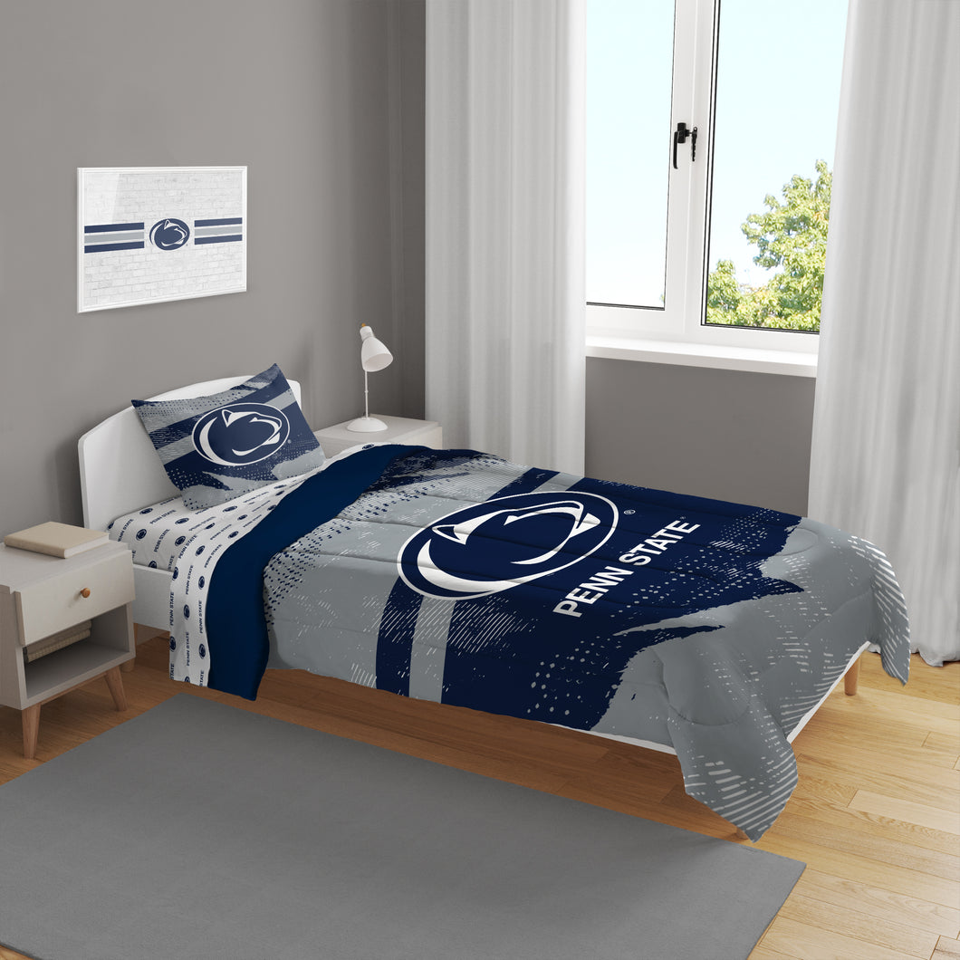 Penn State Nittany Lions Slanted Stripe 4 Piece Twin Bed in a Bag