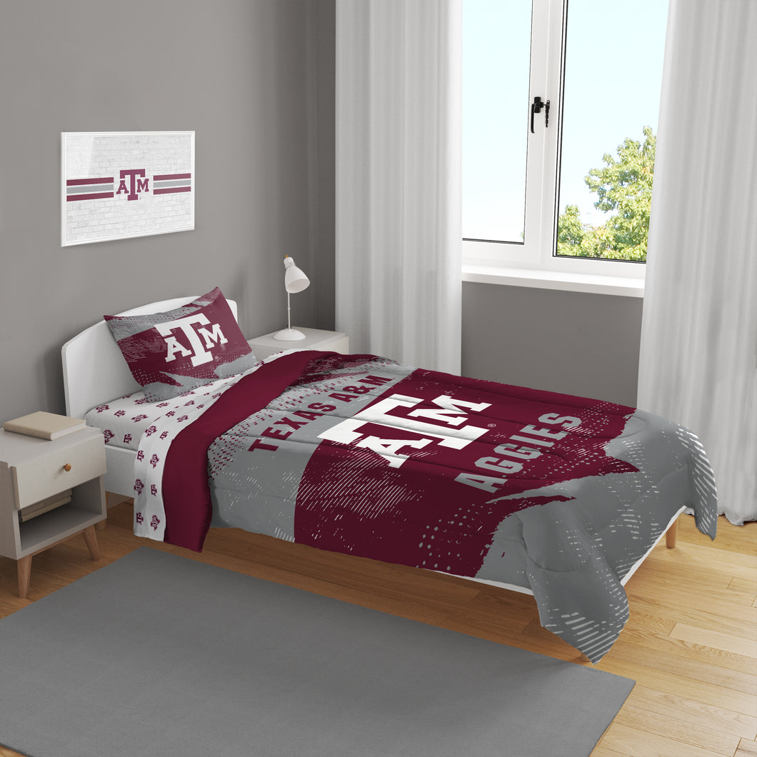 Texas A&M Aggies Slanted Stripe 4 Piece Twin Bed in a Bag