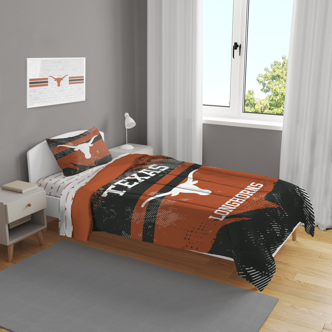 Texas Longhorns Slanted Stripe 4 Piece Twin Bed in a Bag