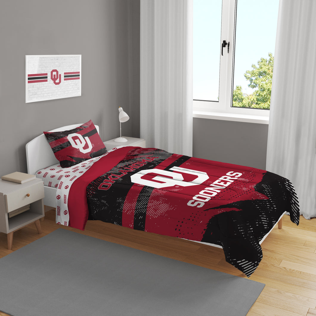 Oklahoma Sooners Slanted Stripe 4 Piece Twin Bed in a Bag