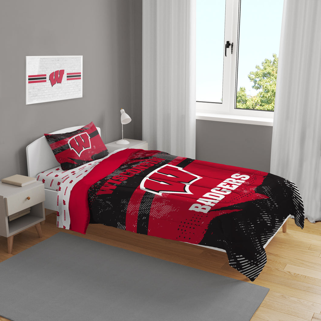 Wisconsin Badgers Slanted Stripe 4 Piece Twin Bed in a Bag