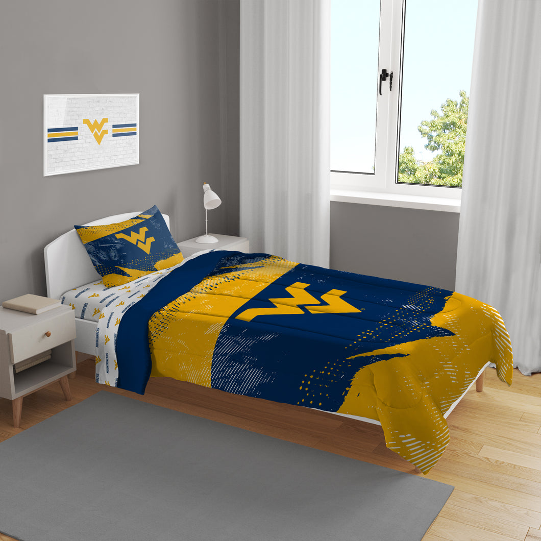 West Virginia Mountaineers Slanted Stripe 4 Piece Twin Bed in a Bag