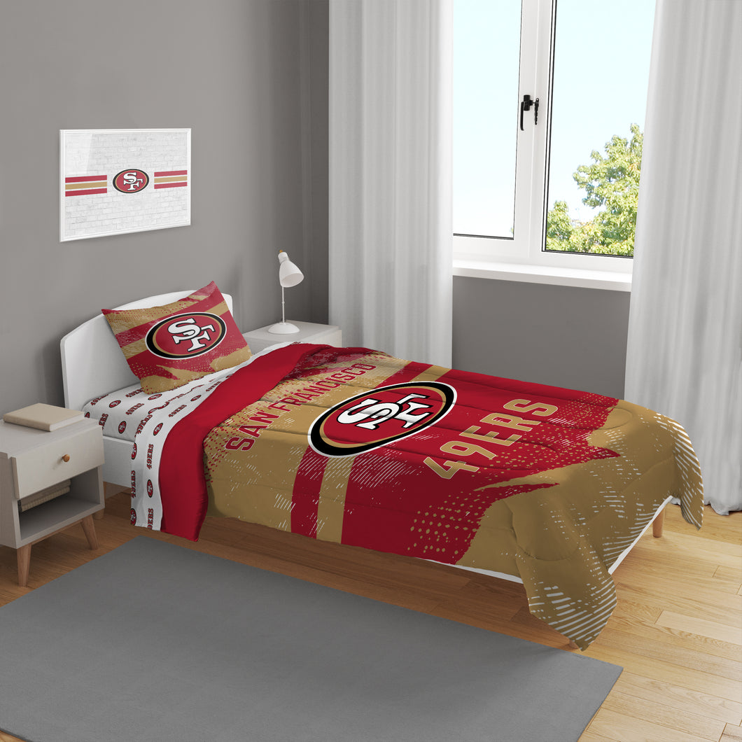 San Francisco 49ers Slanted Stripe 4 Piece Twin Bed in a Bag