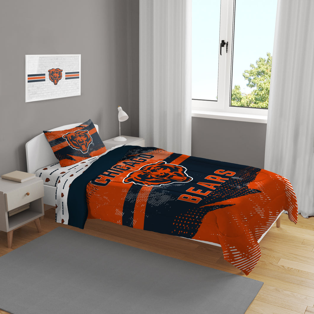 Chicago Bears Slanted Stripe 4 Piece Twin Bed in a Bag