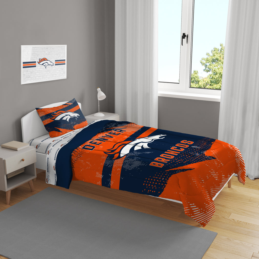 Denver Broncos Slanted Stripe 4 Piece Twin Bed in a Bag