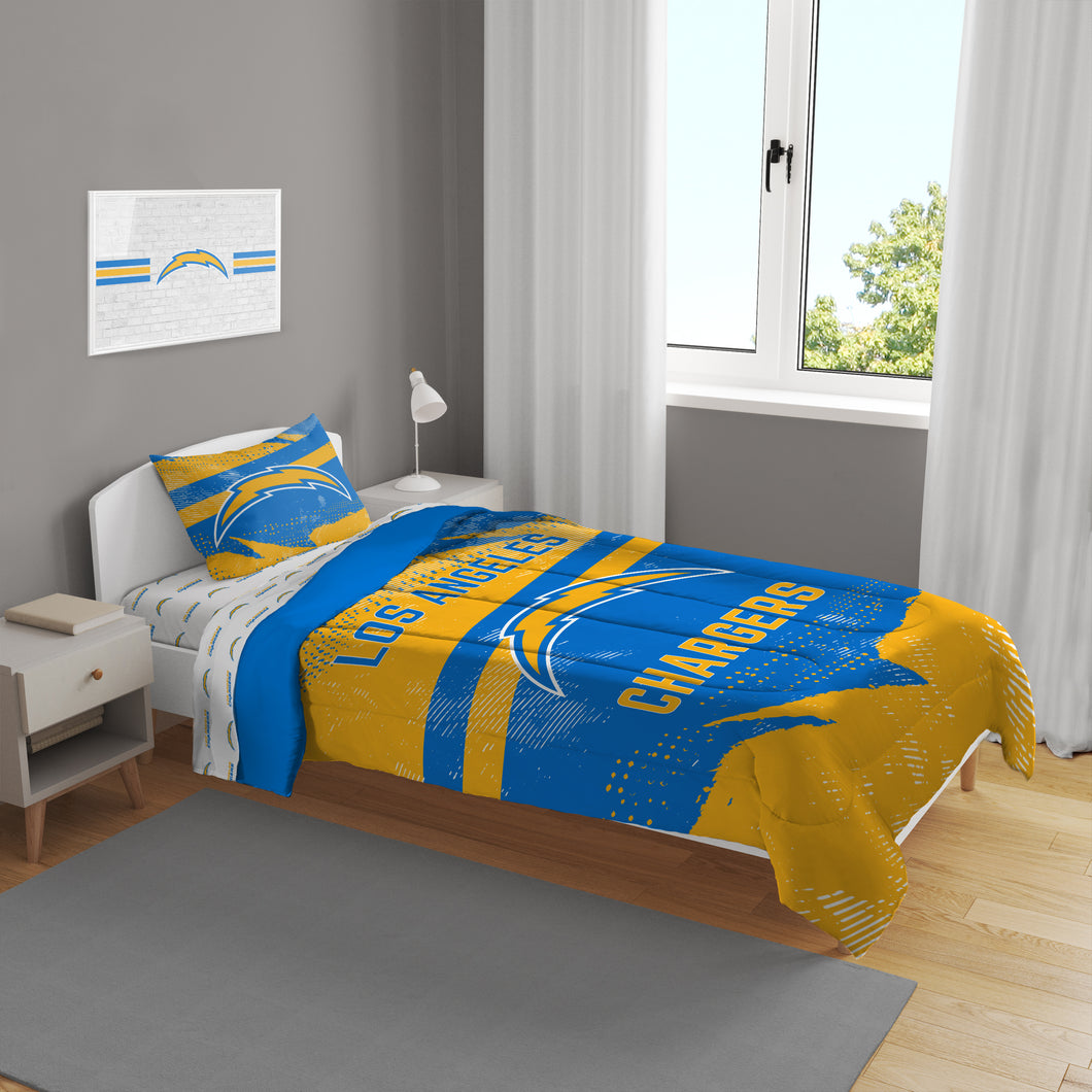 Los Angeles Chargers Slanted Stripe 4 Piece Twin Bed in a Bag