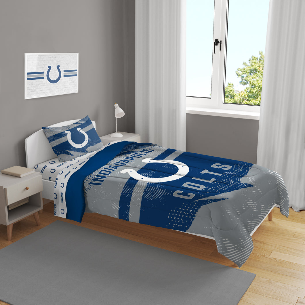 Indianapolis Colts Slanted Stripe 4 Piece Twin Bed in a Bag