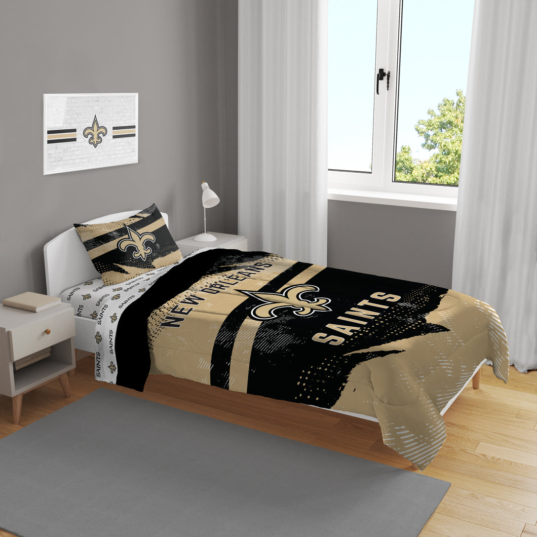 New Orleans Saints Slanted Stripe 4 Piece Twin Bed in a Bag