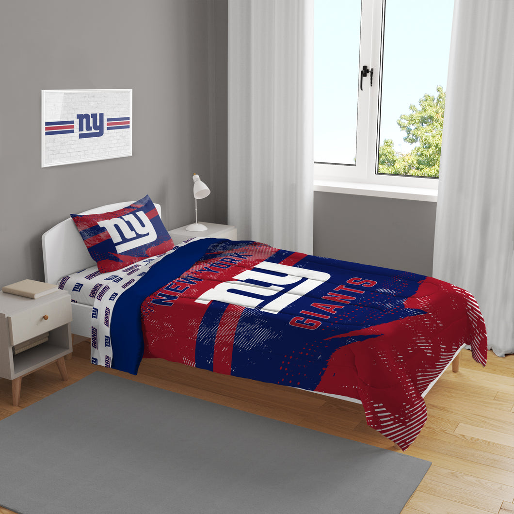 New York Giants Slanted Stripe 4 Piece Twin Bed in a Bag
