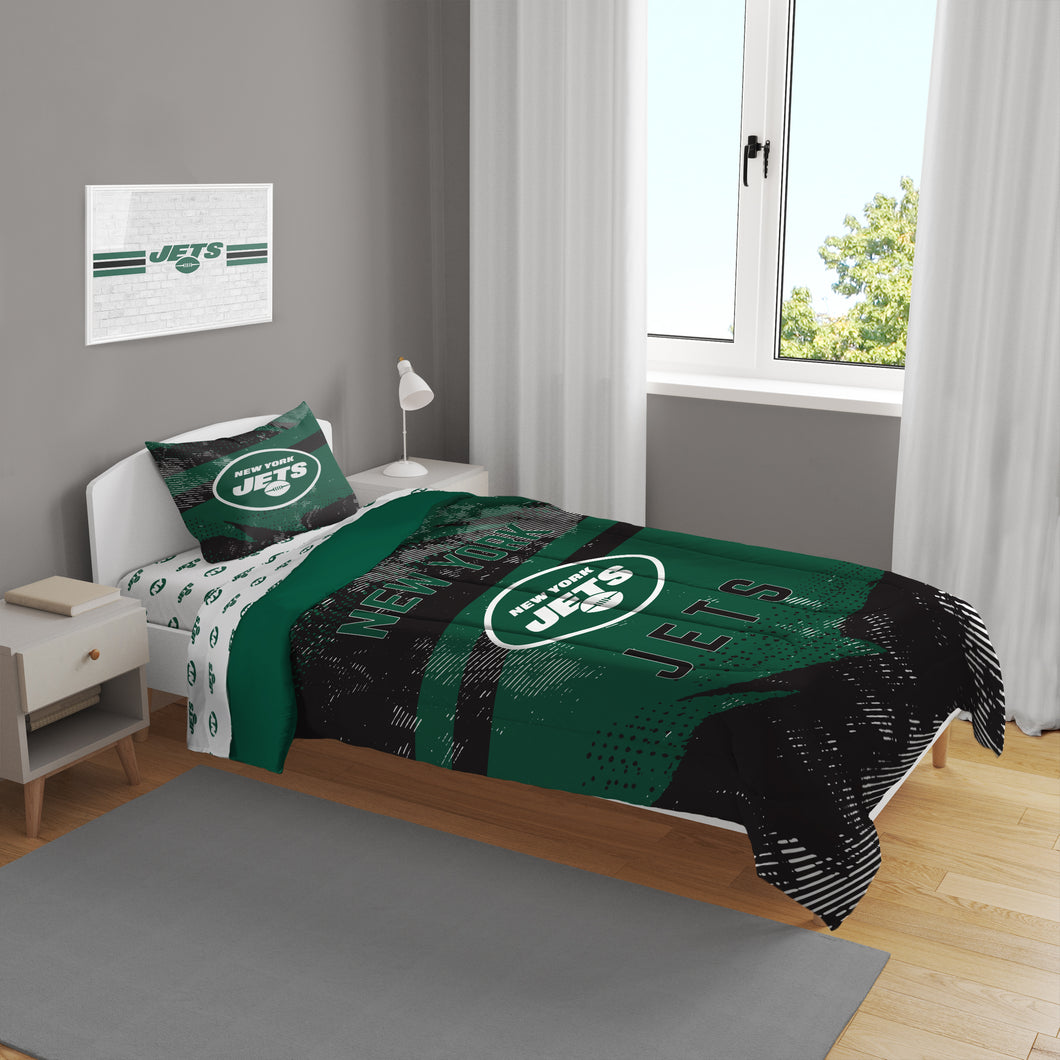 New York Jets Slanted Stripe 4 Piece Twin Bed in a Bag