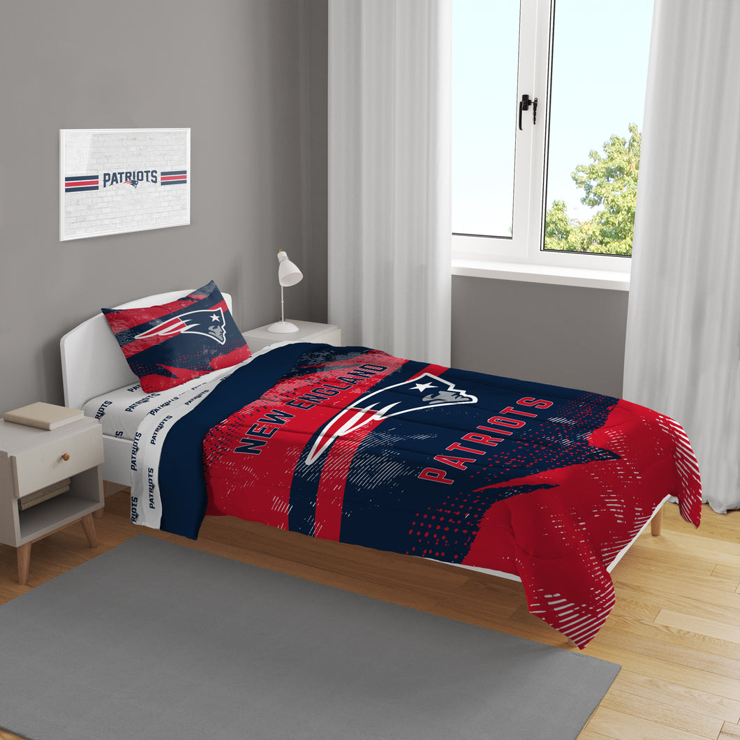 New England Patriots Slanted Stripe 4 Piece Twin Bed in a Bag