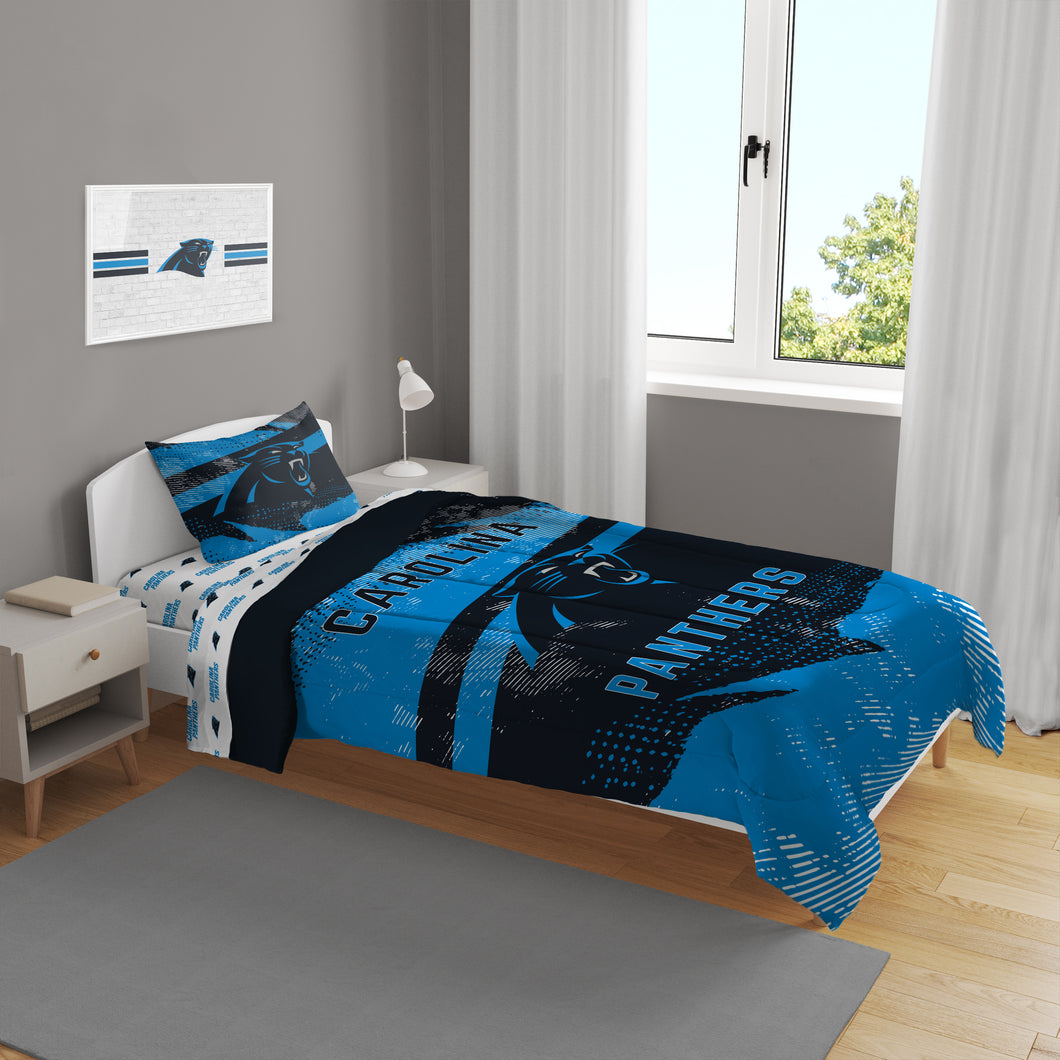 Carolina Panthers Slanted Stripe 4 Piece Twin Bed in a Bag