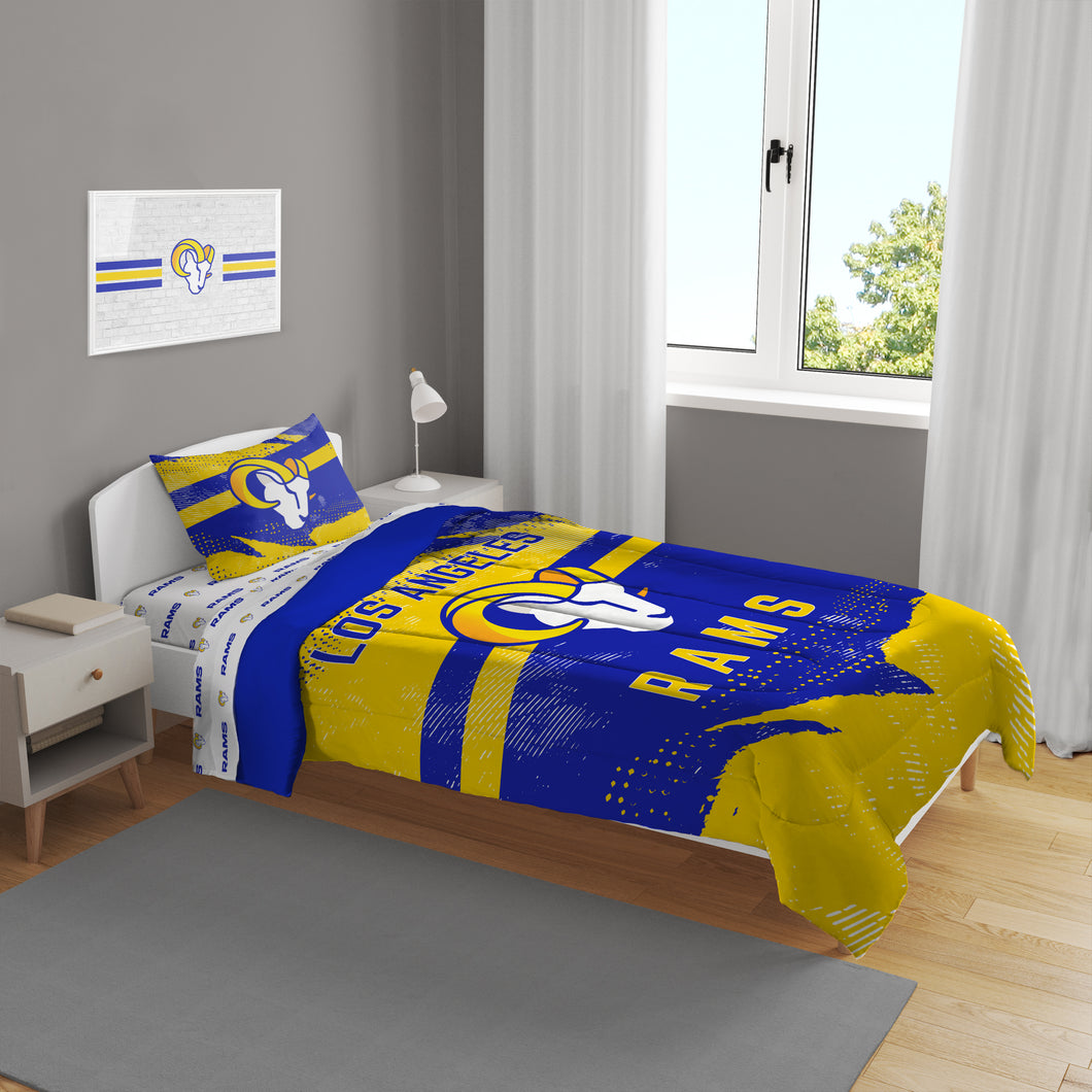 Los Angeles Rams Slanted Stripe 4 Piece Twin Bed in a Bag