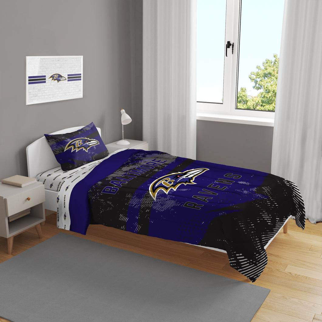 Baltimore Ravens Slanted Stripe 4 Piece Twin Bed in a Bag