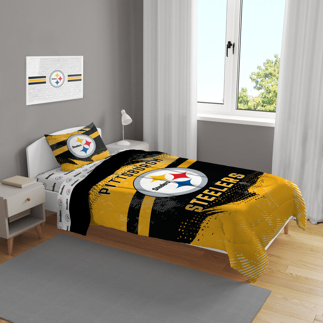 Pittsburgh Steelers Slanted Stripe 4 Piece Twin Bed in a Bag