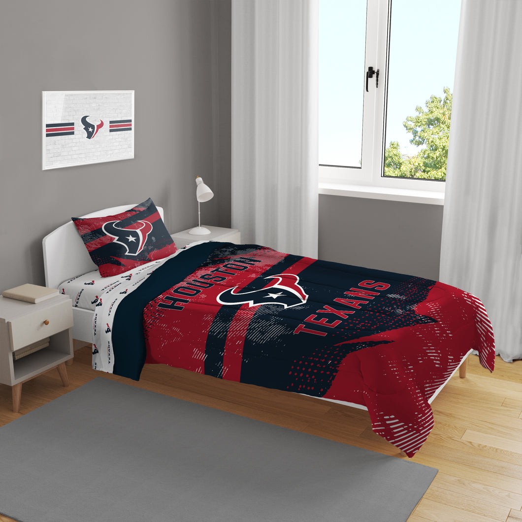 Houston Texans Slanted Stripe 4 Piece Twin Bed in a Bag