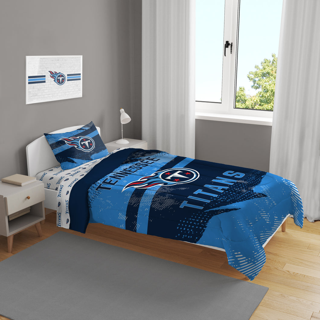 Tennessee Titans Slanted Stripe 4 Piece Twin Bed in a Bag