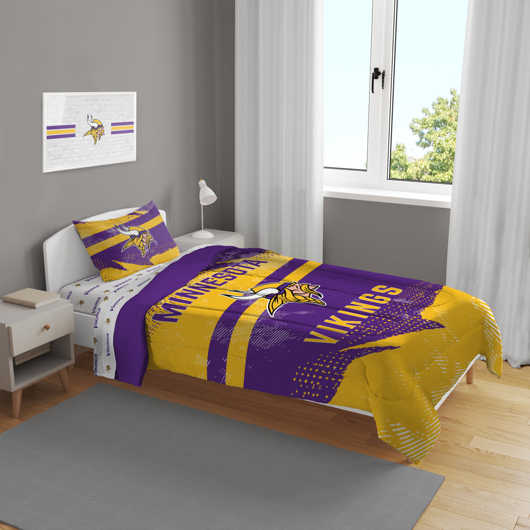 Minnesota Vikings Slanted Stripe 4 Piece Twin Bed in a Bag