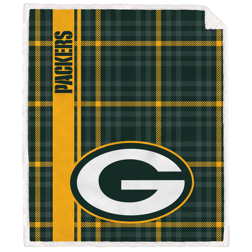 Green Bay Packers Vertical Plaid Sherpa Blanket