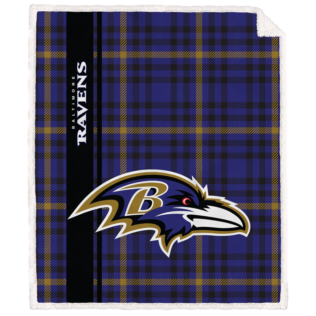 Baltimore Ravens Vertical Plaid Sherpa Blanket