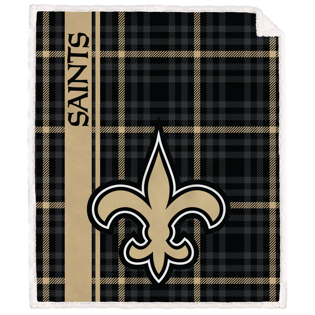 New Orleans Saints Vertical Plaid Sherpa Blanket