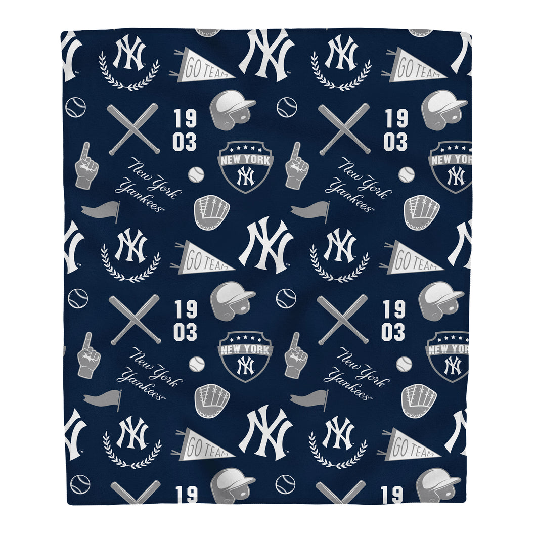 New York Yankees Collage Icons Polar Fleece Blanket