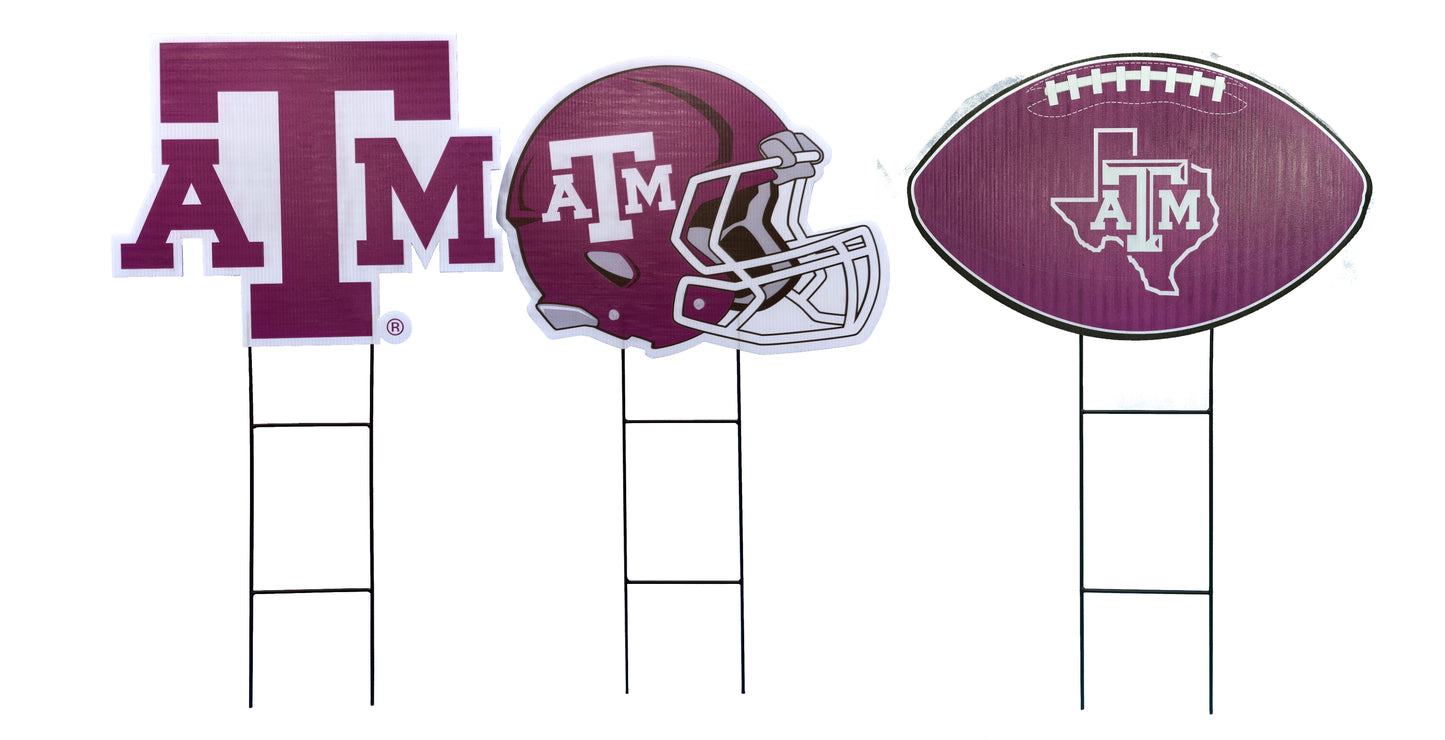 NCAA Wordmark & Football 3 Pack Yard Sign Set