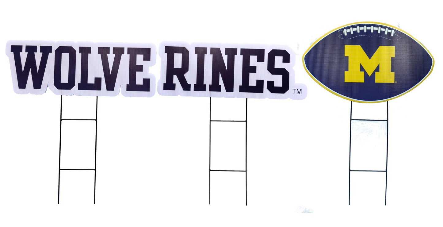 NCAA Wordmark & Football 3 Pack Yard Sign Set