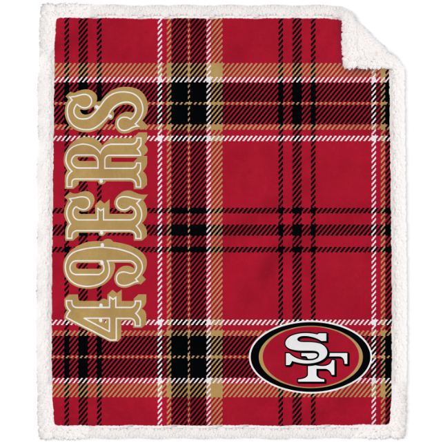 San Francisco 49ers Plaid Poly Spandex Blanket with Sherpa