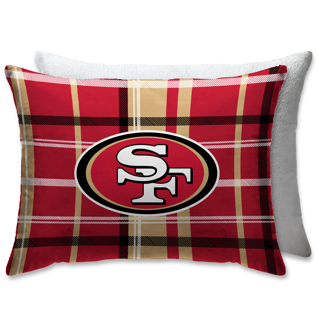 San Francisco 49ers Plaid Bed Pillow with Sherpa Back